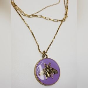 Gucci Lavender and Gold Bee Pendant Necklace